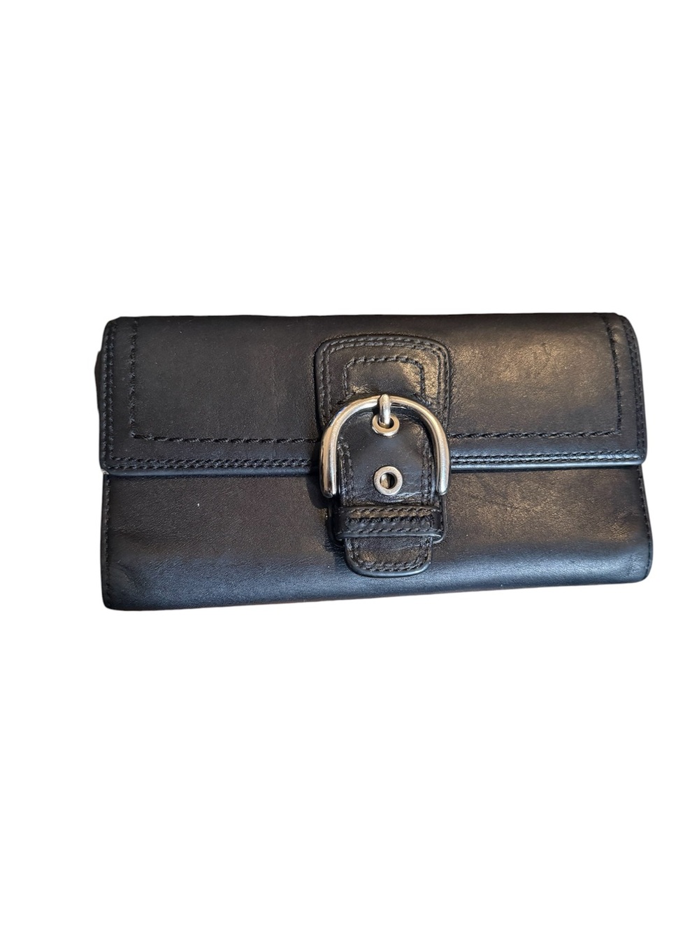 Coach Black Leather Buckle Continental Wallet